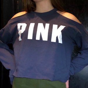 Blue Cropped Sweater With Shoulder Cut-Outs (PINK)